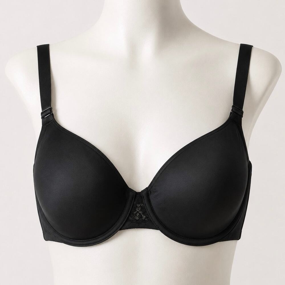 Wacoal Black Underwire T-Shirt Bra 34DD Smooth Molded Cups Lace Detail